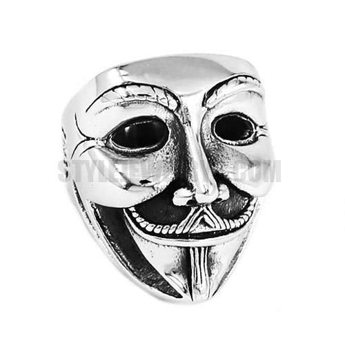 Stainless Steel Ring V For Vendetta V Mask Mens Ring Hollow Out Eyes Biker Skull Fashion Jewelry SWR0633 - Click Image to Close